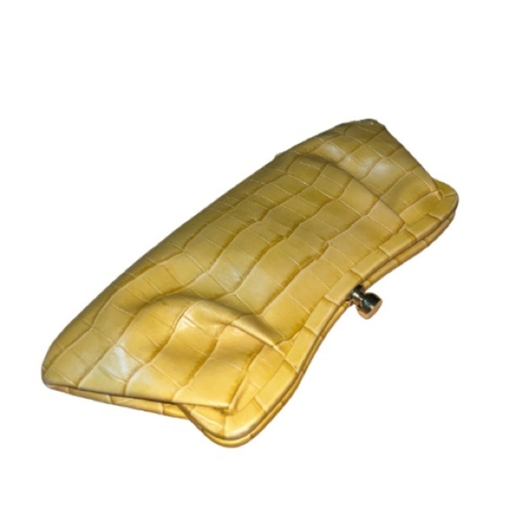 Banana Republic mustard croc-embossed leather clutch w/attached small mirror